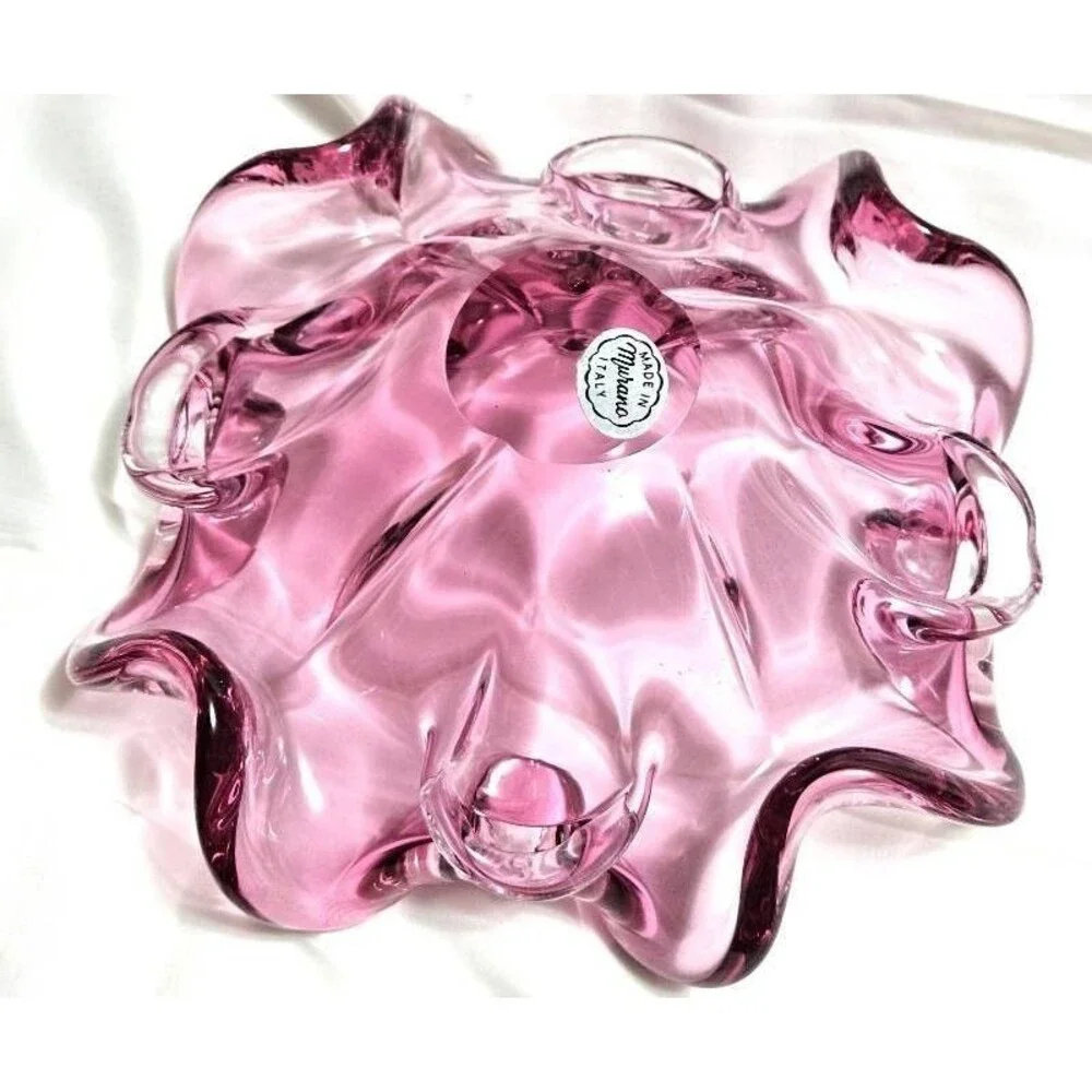 Murano Glass Pink Bowl Alfredo Barbini Flower Shaped vase/Italy